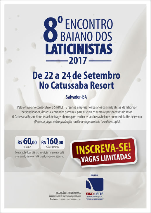 8º Encontro Baiano dos Laticinistas, de 22 a 24/09, no Catussaba Resort, Salvador-BA